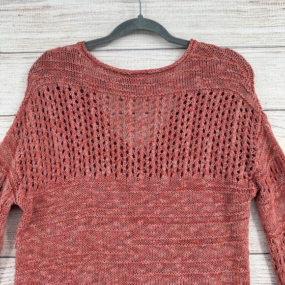 Lucky Brand Open Knit Long Sleeve Sweater Womens Medium Pink Roll Neck - Picture 4 of 11